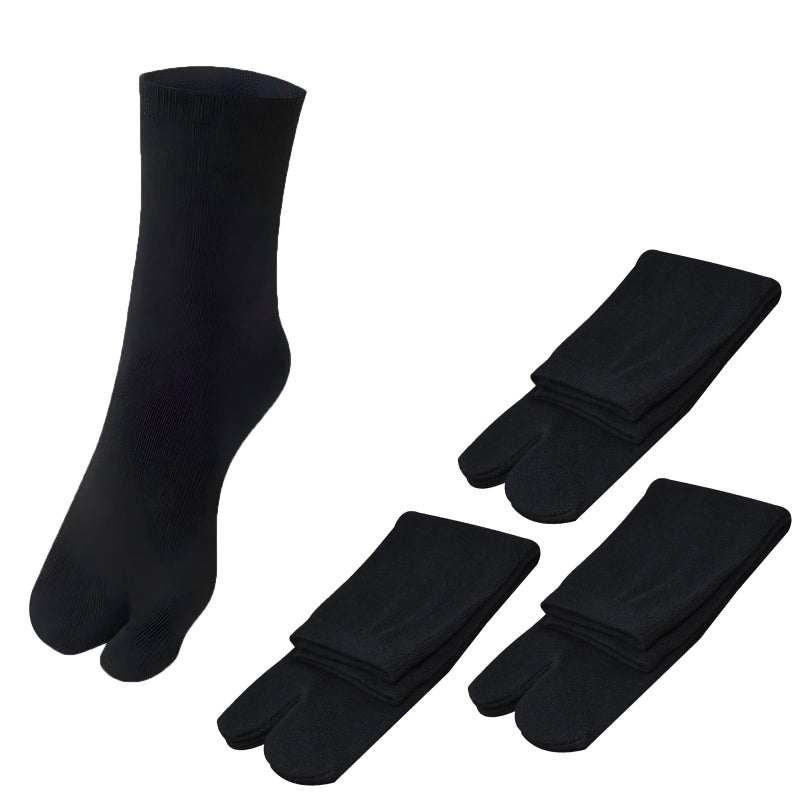 SUNTRADE 3 Pairs Japan Tabi Socks, Split 2 Toe Sandals Ninja Slipper Japanese Kimono Black - Image 1